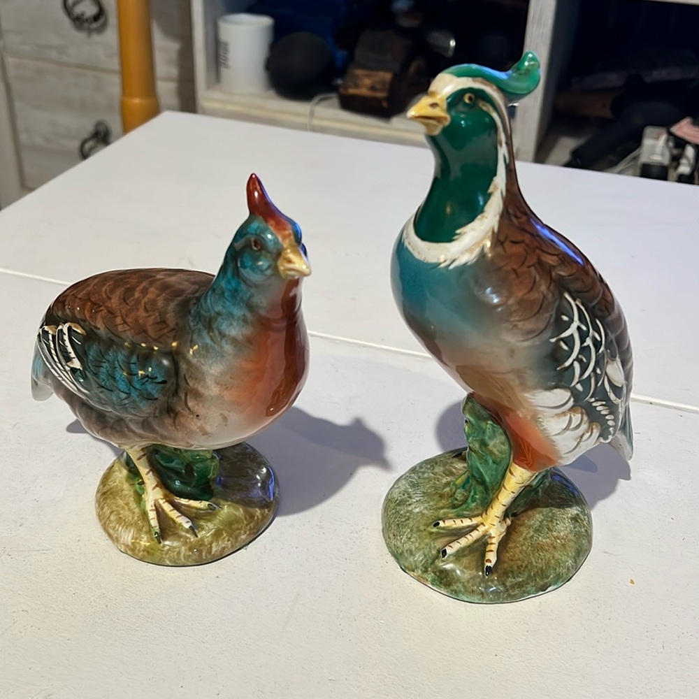 Italian Hand Painted Numbered & Signed Quail Pair by Ugo Zaccagnini